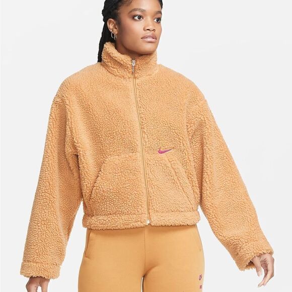 NWOT NIKE Sportswear Swoosh Sherpa Fleece Teddy Jacket CU6639 Sz XS - Picture 1 of 11